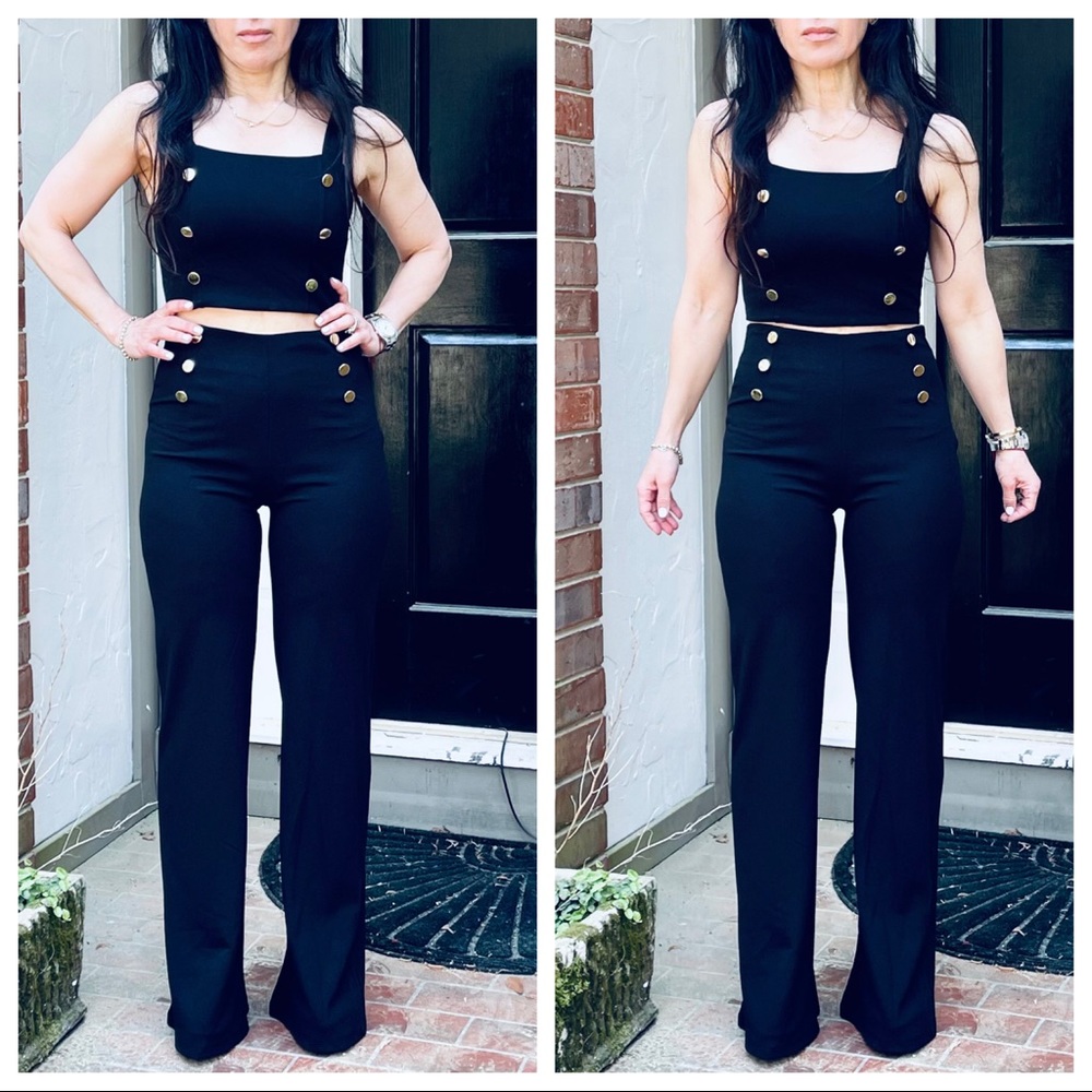 Fabulous sailor style gold buttons wide leg pant - Picture 5 of 8